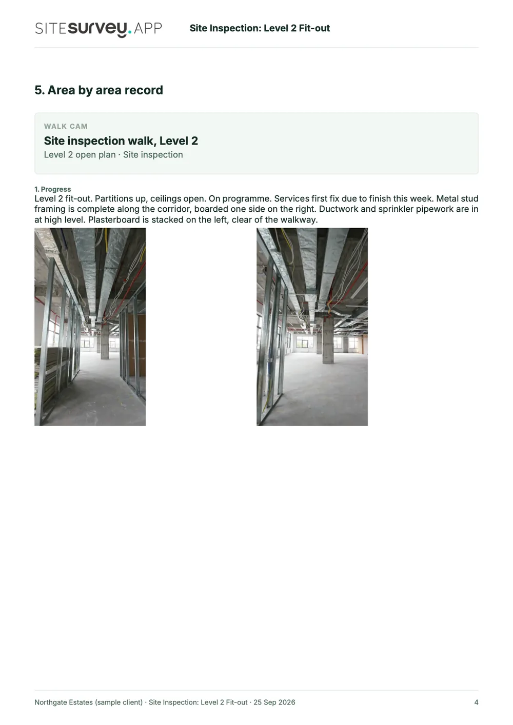 Site inspection report, page 4