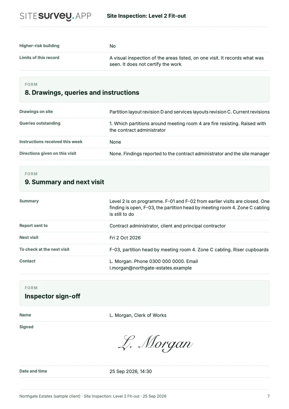 Site inspection report, page 7
