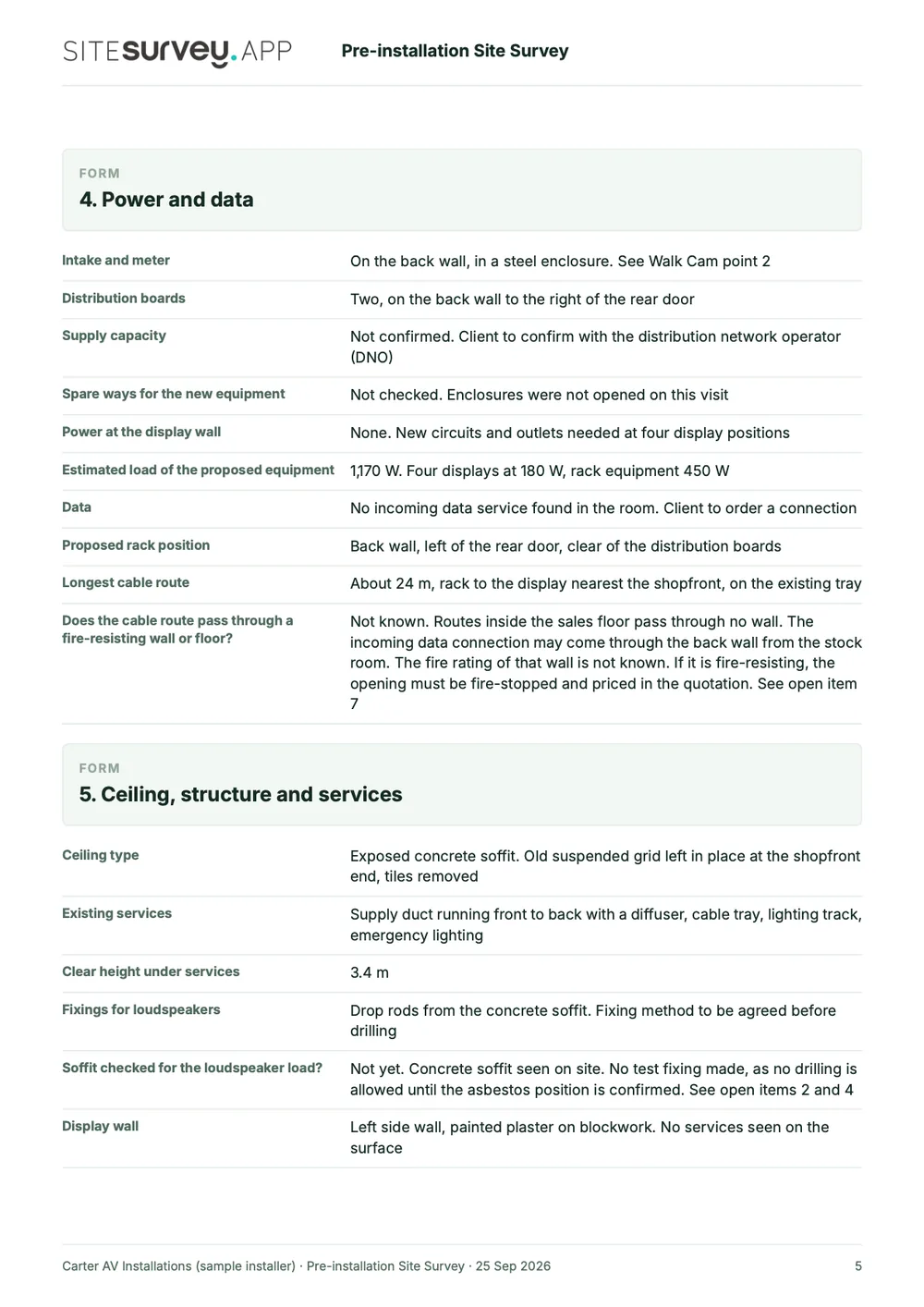 Site survey report, page 5