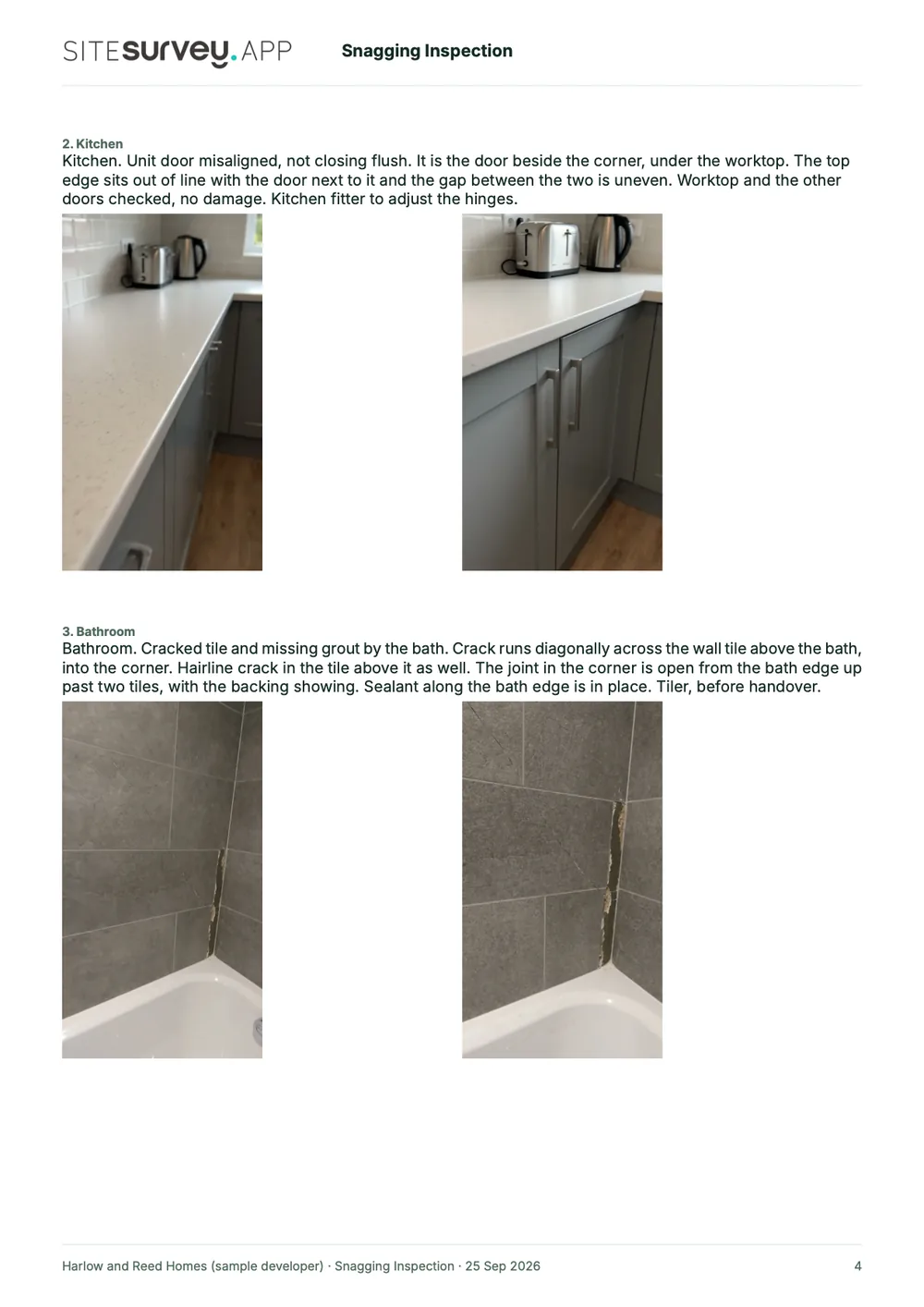 Snagging inspection report, page 4