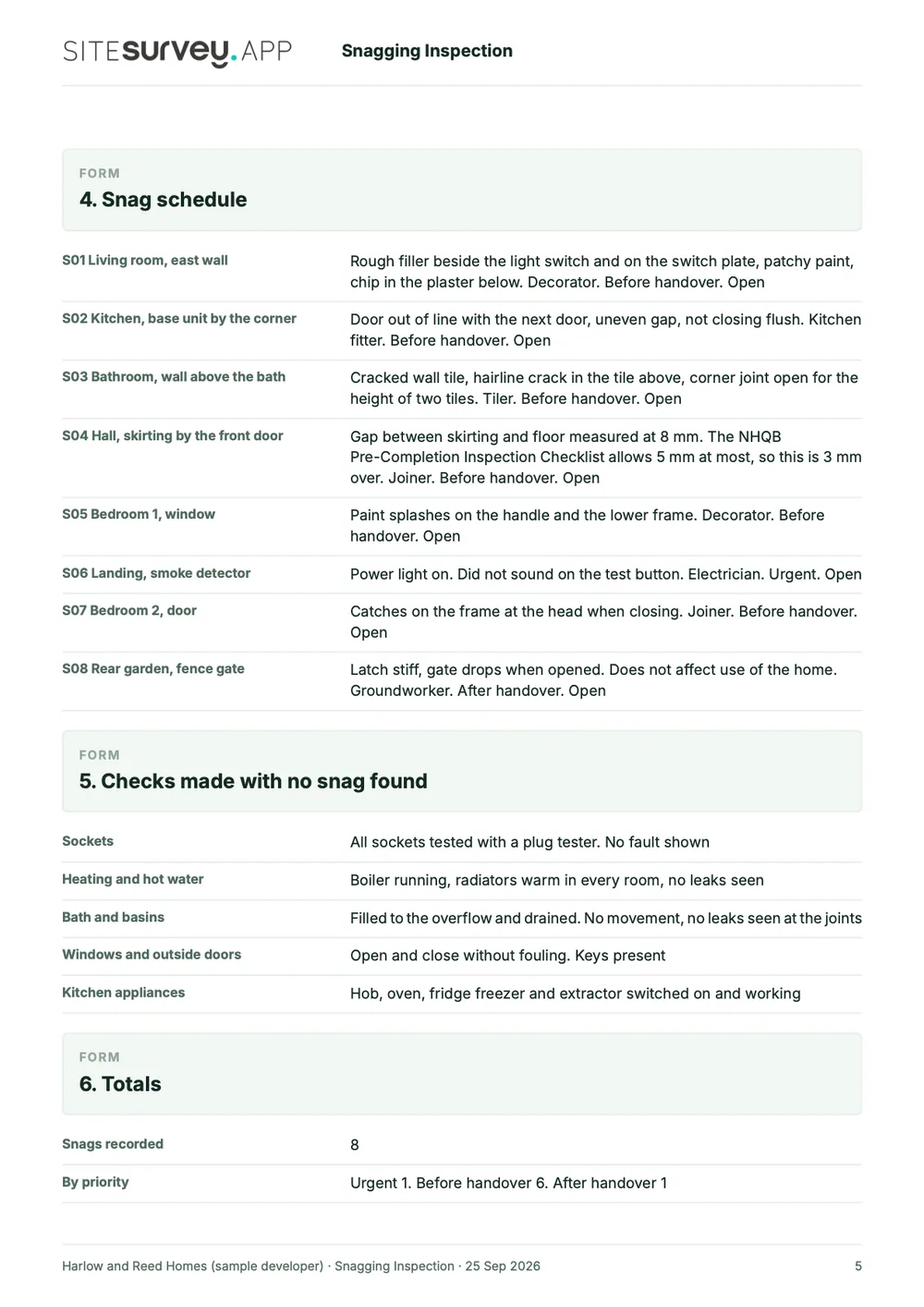 Snagging inspection report, page 5