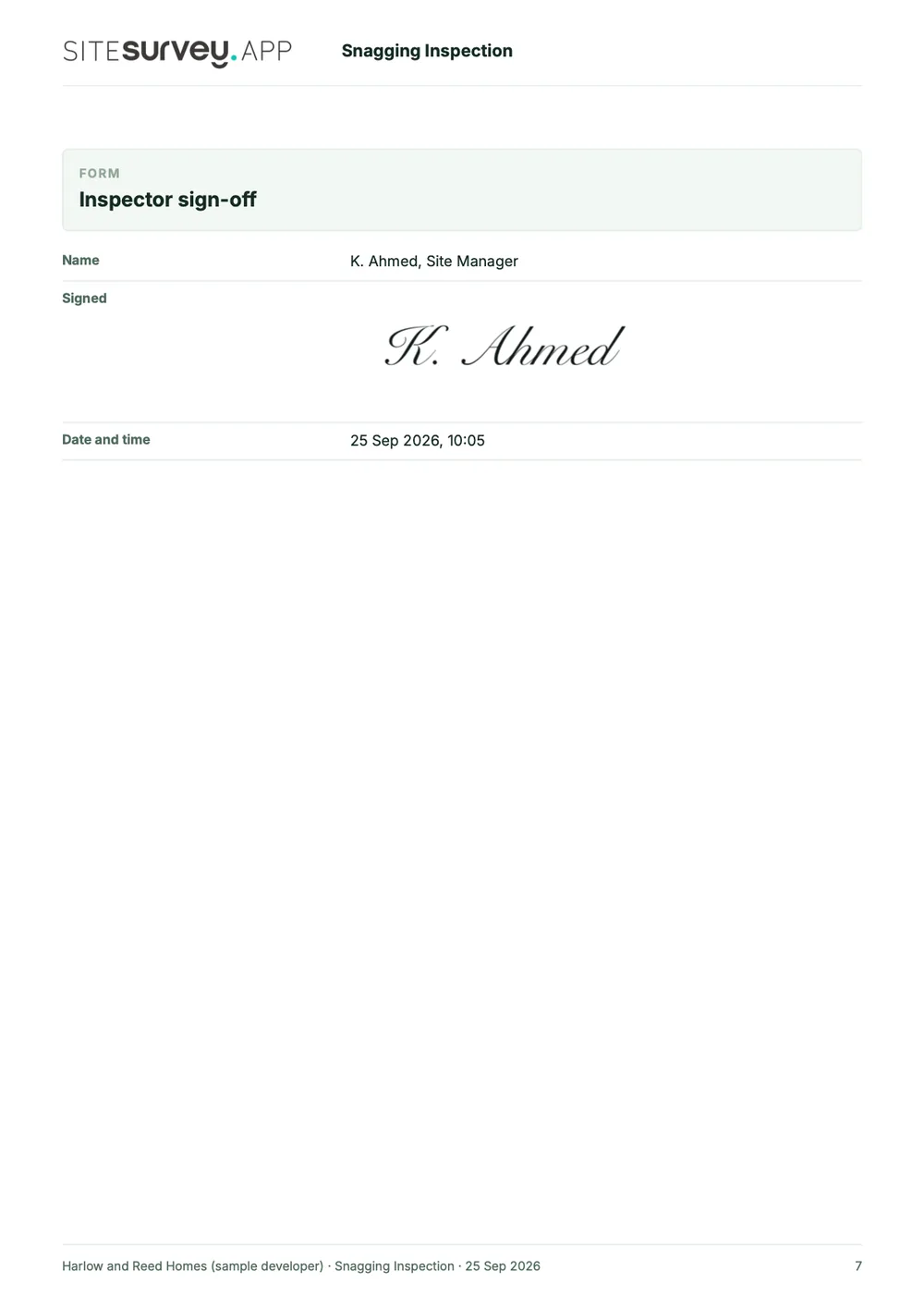 Snagging inspection report, page 7