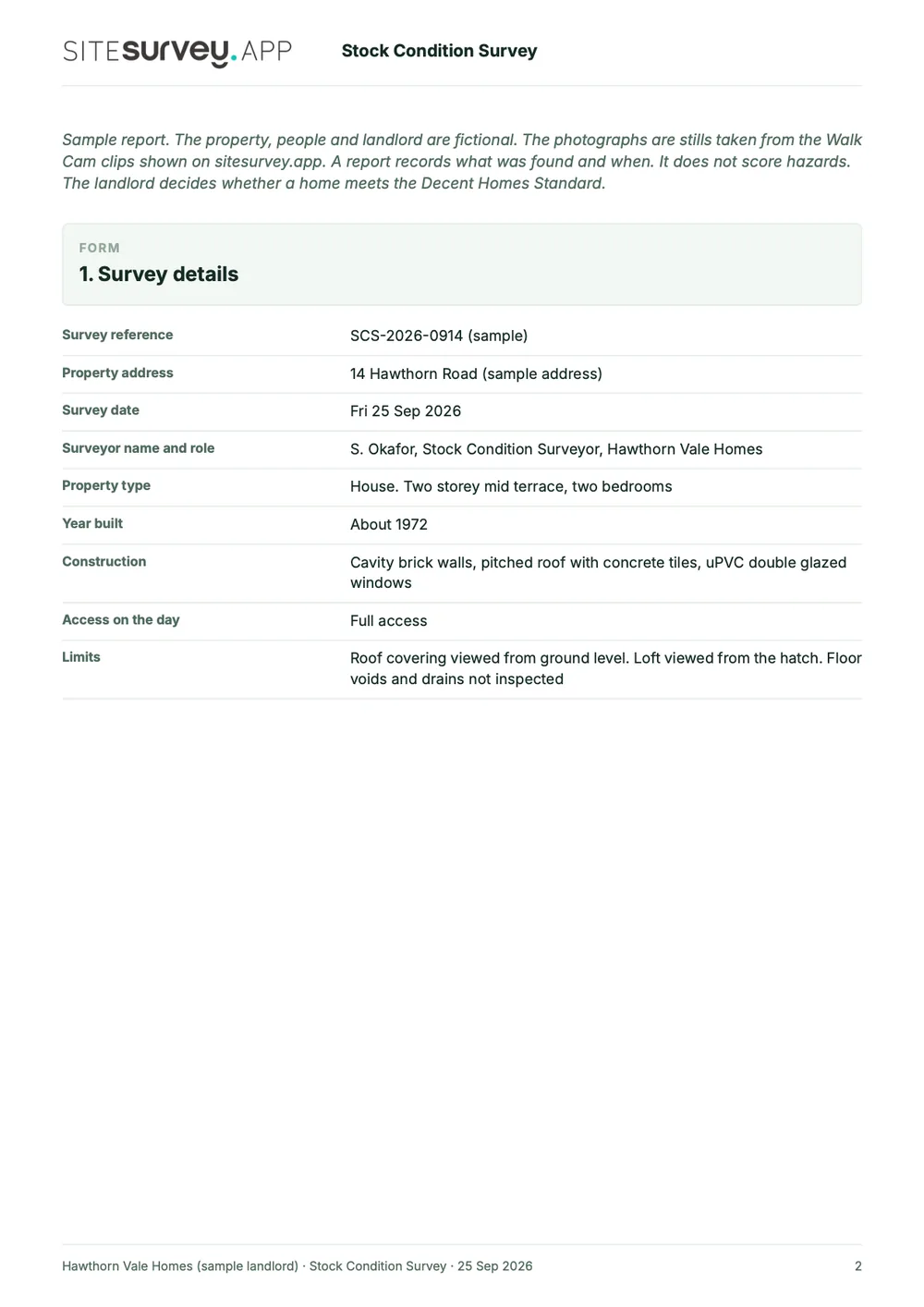 Stock condition survey report, page 2