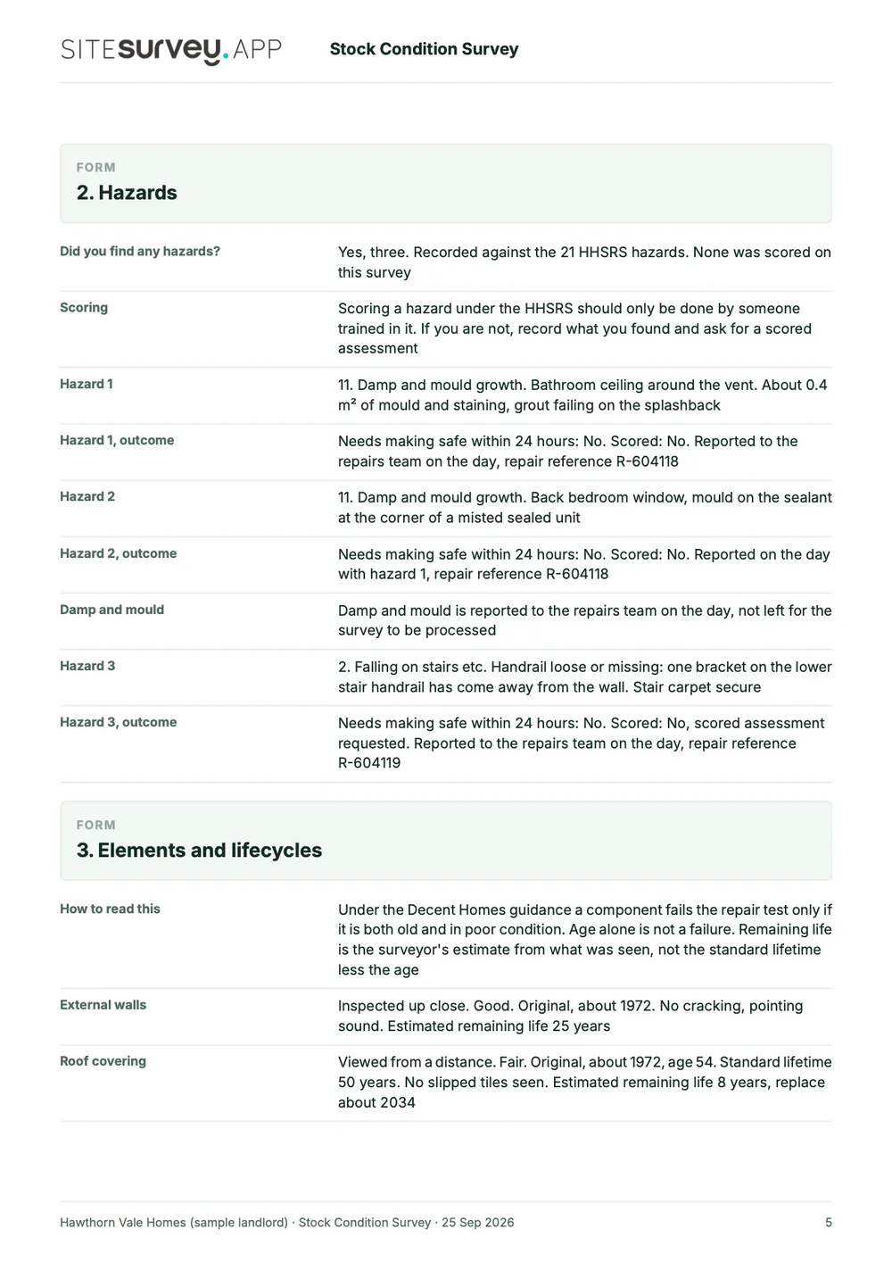 Stock condition survey report, page 5