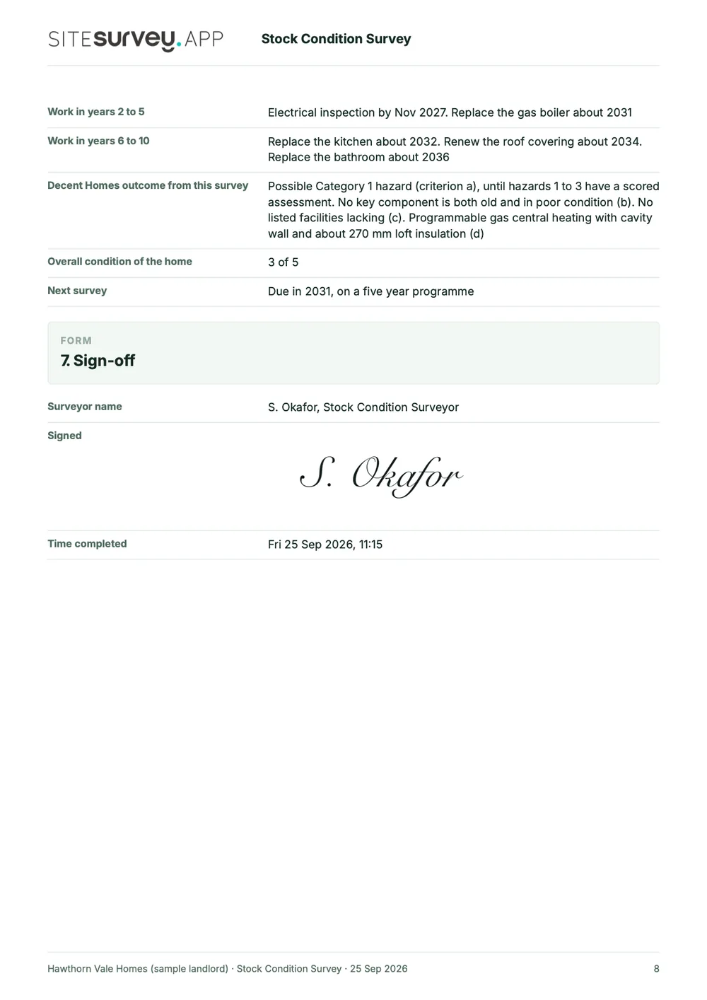Stock condition survey report, page 8