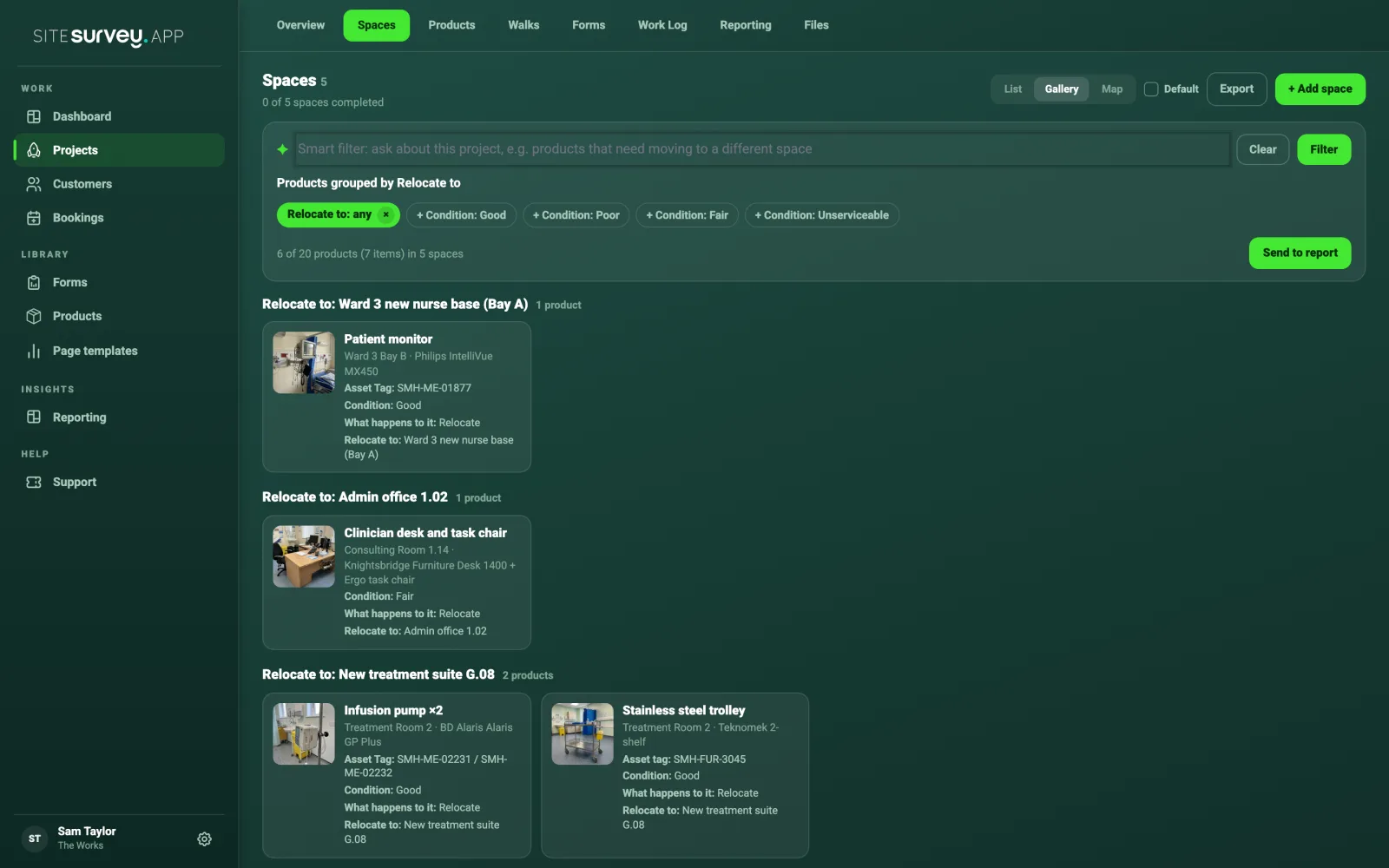 The Grouped by Relocate to suggestion showing products grouped under each destination.