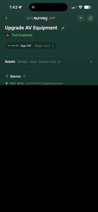 Adding an expense in SiteSurvey — photographing a receipt, the app reading it, the line items and total filling in, and the expense landing on the project