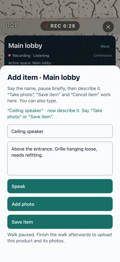 Free Walk: the Add item sheet listening for an item name and description