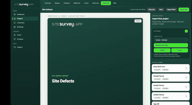 Health & safety workspace in SiteSurvey