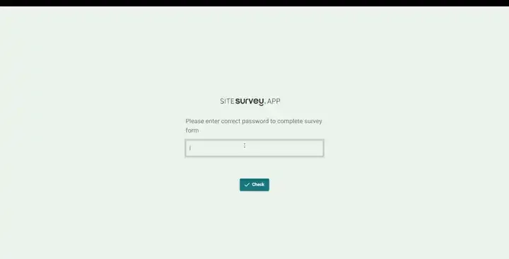 A customer opening the shared survey link — entering the password, completing the Room Survey in the browser and confirming with their printed name