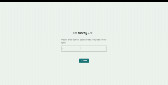 A customer opening the shared survey link — entering the password, completing the Room Survey in the browser and confirming with their printed name
